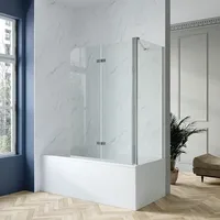 AQUABATOS® Badewannenaufsatz mit Seitenwand Duschabtrennung Duschtrennwand für Badewanne Badewannenfaltwand Duschwand Glas aus 5 mm Sicherheitsgl...