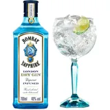 Bombay Sapphire Gin-Geschenkset, 40% Vol., 70 cl/700 ml, mit Bombay Sapphire Premium Distilled London Dry Gin, ideal als Geburtstagsgeschenk, und Ballon-Glas für Gin