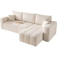 ECKSOFA Creme Velours mit Bettkasten und Schlaffunktion