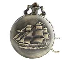 Unendlich U Herren Quarz Taschenuhr Retro Ancient Sailboat/Warships/Pirate Schiff mit groß Quarz Taschenuhr Halskette und Lange Kette für Damen