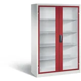 C+P Werkstattschrank mit Fenster | HxBxT 195x120x50cm | Lichtgrau/Rubinrot von PROREGAL