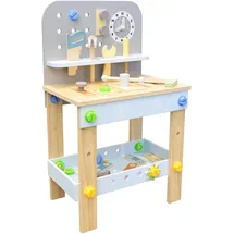 Vedes SpielMaus Holz Werkbank 40x26,5x65 cm, 44 Teile