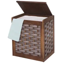 MCW Wäschekorb MCW-G37, Wäschesammler Wäschesortierer Wäschebox, Massiv-Holz Shabby-Look Geflecht 61x51x35cm ~ braun