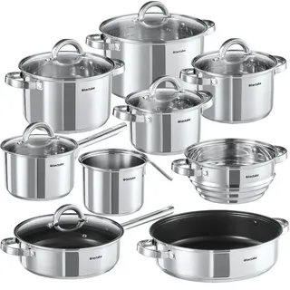Tectake Turin Topf-Set 15-tlg. Kochtopf + Bratpfanne + Glasdeckel