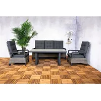 Gartenmöbelset Loungeset SenS-Line garden furniture 5 -Sitzer bestehend aus: 2 Sessel, Tisch, Dreisitzer-Sofa Aluminium Textil Polyrattan Glas bra...