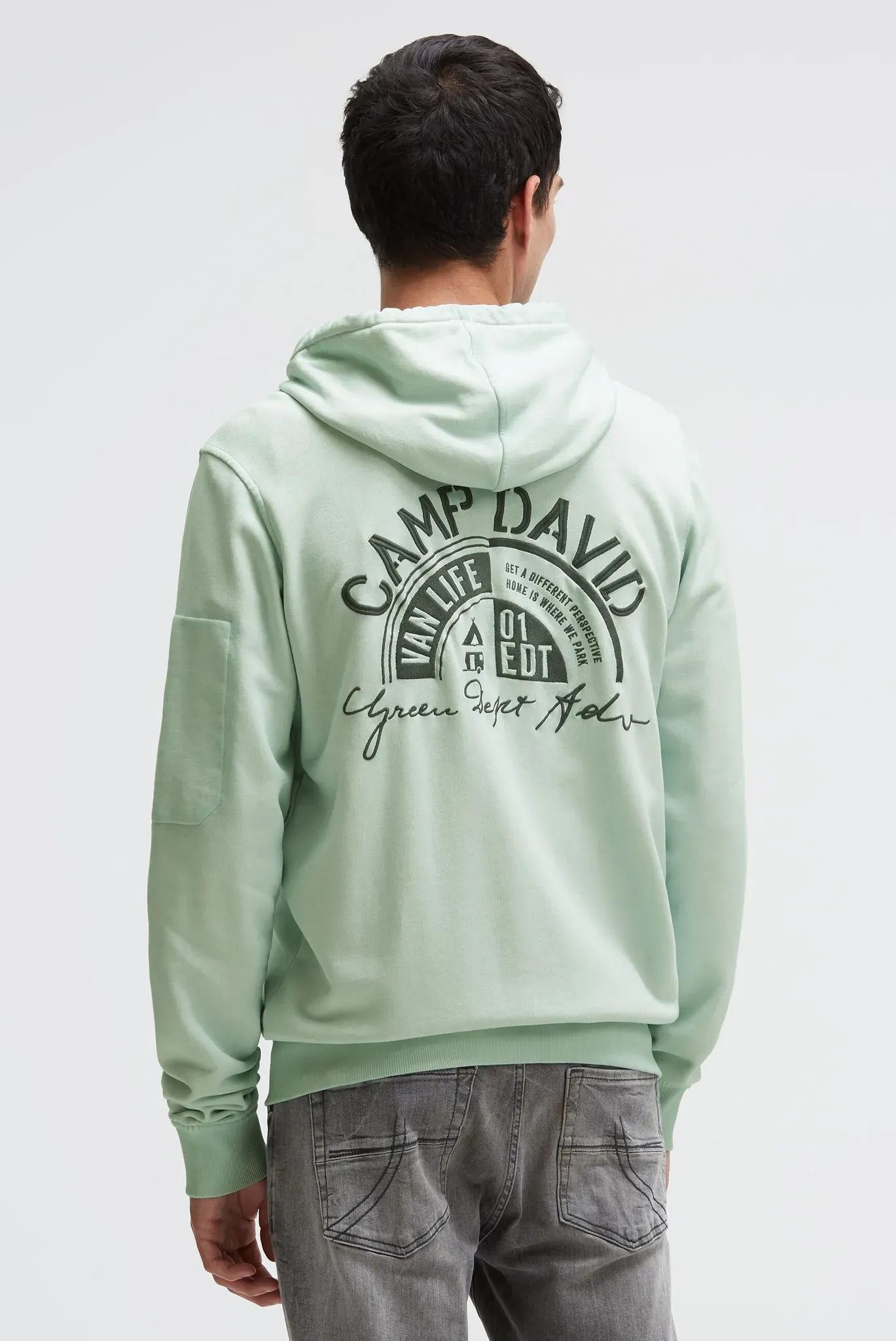 Kapuzensweatjacke CAMP DAVID, Herren, Gr. XXL, faded mint, Material: 100% Baumwolle, bestickt, relaxed fit normal, hoch geschlossener Ausschnitt, eingesetzt Rippbündchen, Sweatjacken, mit Ärmeltasche