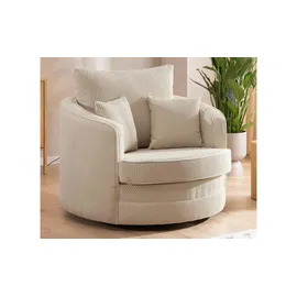 S-Style Drehsessel Ted Cord 107 x 94 x 100 cm Beige drehbar mit Kissen