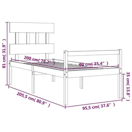 vidaXL Seniorenbett mit Kopfteil 90x200 cm Massivholz