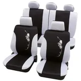 PETEX Auto Sitzbezüge Universal Komplett Set 17-teilig - Flower weiß, Eco Class mit SAB 1 Vario Plus
