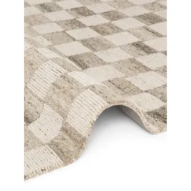 vikosa Quadra, beige Creme braun), B:120cm H:15mm L:180cm, Wolle, Teppiche, Handgemacht, Kariert, Karo, Natur, Wolle, Wohnzimmer,Schlafzimmer