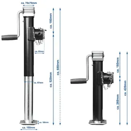 PRO PLUS Anhängerstütze mit Kurbel und Halter klappbar 1000 kg 420-680 mm
