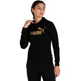 Puma Damen ESS+ Metallic Logo Hoodie FL Schweiß, Black-Gold Folie, XL