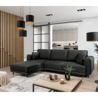Ecksofa Baria in Samt-Optik – Schlaffunktion & Stauraum - Ausrichtung: vorstehend links Designer-Farben: Dunkelgrau - Dunkelgrau