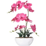 GreenHouzz Künstliche Orchidee, Phalaenopsis, Seidenorchidee, Tafelaufsatz, künstliches Blumenarrangement im Keramiktopf (Rosarot)