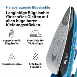 Braun FreeStyle 3 FI 3194 BK Dampfstoß 200 g/min Dampfbügeleisen (2400 Watt, Keramiksohle, SuperCeramic Beschichtung)