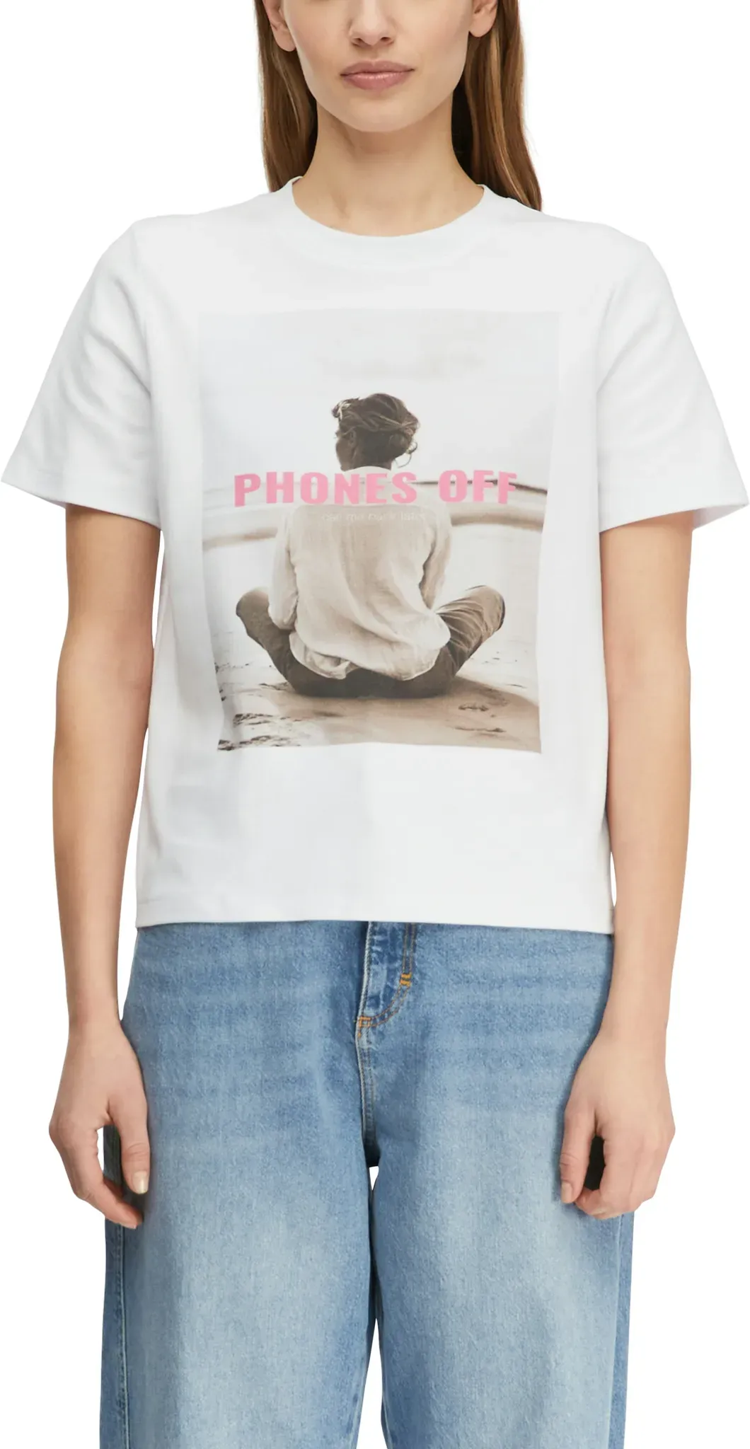 Print-Shirt COMMA, Damen, Gr. 40, weiß, Single Jersey, Obermaterial: 57% Baumwolle, 37% Modal, 6% Elasthan, bedruckt, normal hüftbedeckend, Rundhals, abgesteppte Kante, Shirts, Sommershirt mit Frontpint