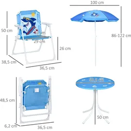 Outsunny 4 tlg. Kindersitzgruppe Garten Gartentisch 2 Klappstühle Sonnenschirm Camping Kindersitzgarnitur Gartenmöbel für 3-6 Jahre Blau