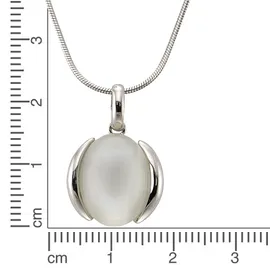 ZEEme Kette mit Anhänger Silber 925 rhodiniert mit echtem Mondstein 16 x 12mm Weiß