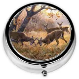 Hirsch Jagd Runde Pillendose Täglich Pillendose Tragbare Erste Hilfe Pillendose Reise Mini Pillendose Organizer Passt in Tasche Brieftasche
