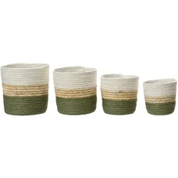KSD 4 Blumentöpfe geflochten 12-18cm - Übertopf Korb Blumen Pflanzen Flechtkorb Aufbewahrung Blumenkorb Pflanzenkorb Indoor Deko Boho Weiß Natur Grün