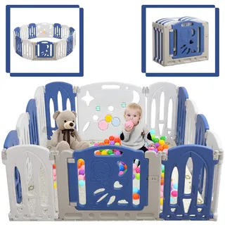 YARDIN Laufgitter Laufstall Baby Absperrgitter klappbar Krabbelgitter Kunststoff Schutzgitter Babyzaun,Kinder Spielzaun aus Kunststoff, Kinderzaun mit Sicherheitsschloss und Tür (14 Paneele)