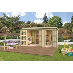 Gartenhaus LASITA MAJA "Zambesi XL", beige (naturbelassen), ohne Fußboden, ohne Dacheindeckung, Holz, Gartenhäuser, Blochbohlenhaus 28mm 2-Raum, Fundamentmass 3800x2400, Naturbelassen