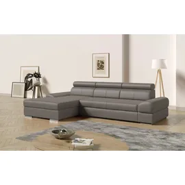 sit&more Ecksofa SIT & MORE "Broadway L-Form", grau (grau, grau), B:284cm H:79cm T:171cm, Luxus-NaturLeder;Luxus-Kunstleder;NaturLEDER;Microfaser Primabelle (100% Polyester), Sofas, Ecksofa, inklusive Kopfteilverstellung, wahlweise mit Bettfunktion