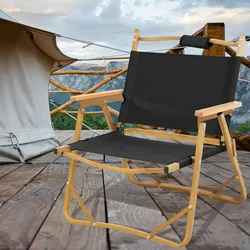 JAWINIO Outdoor Klappstuhl Holz faltbar mit Armlehnen Faltstuhl Schwarz