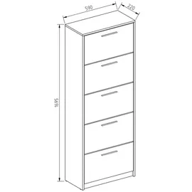 Vicco Gizmo 59 x 170 x 22 cm 5 Schubladen hochglänzend / weiß