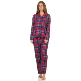 Creative by Normann Normann Flanell Pyjama Schlafanzug kariert Knopfleiste und Hemdkragen - 50420 in blau, | 40-42