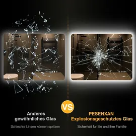 pesenxan Badspiegel mit Beleuchtung LED Spiegel Bad mit 3 Lichtfarben, Dimmbar, Speicherfunktion, IP44 Wasse... - Silber