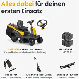 Stiga Swift 372e Akku-Aufsitzmäher 72 cm Schnittbreite inkl. 4 x 5 Ah Akkus, Ladegerät, Mulchkit