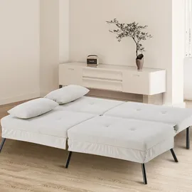 COMHOMA Schlafsofa mit Schlaffunktion, Futonbezug ausklappbar, ecksofa, Couch Gästebett, 3-Sitzer mit verstellbare Rückenlehne aus Kords... - Weiß