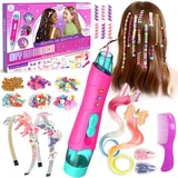 Geschenk Mädchen 5 6 7 8 9 10 Jahre, Haarschmuck Mädchen DIY Haarperlen Set mit Haarflechtmaschine Farbverlauf Einhorn Perücke Haarnadel Haarreifen, Spielzeug Kreatives Geschenk für Kinder 5-12 Jahren