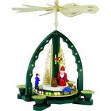 Richard Glaesser Weihnachtspyramide Pyramide Bescherung grün, Höhe 27 cm, Handwerkskunst original Erzgebirge