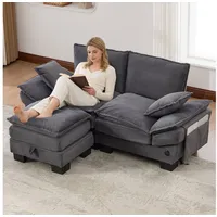 TavilaEcon Loungesofa Modulares 3/2-Sitzer Cordsofa mit 1 Hocker, 1 Teile, mit USB-C, Seitentaschen & flexible Module grau 190 cm x 84 cm x 132 cm