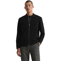 Marc O'Polo Strickjacke MARC O'POLO, Herren, Gr. L, schwarz, Obermaterial: 88% Schurwolle, 12% Polyamid, normal, Rippbündchen, Strickjacken Strickjacke, Overshirt-Strickjacke regular fit in kompakter Boiled Wool Optik