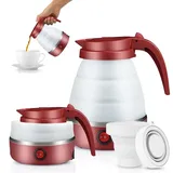 Camping Tragbarer Wasserkocher 600ML, EUBSWA Faltbarer Wasserkocher, Mini Elektrischer Silikon Wasserkessel für Camping, Reise, Outdoor (Rot)