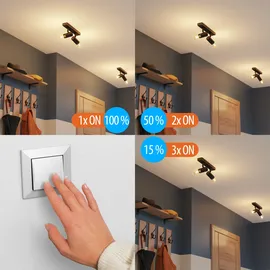 ledscom.de E27 Vintage Decken-Leuchte FARE, Retro, schwarz, schwenkbar, 2-flammig +LED Lampen gold je max. je 778lm extra-warmweiß 3-Stufen Dimmen