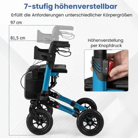 Costway Rollator mit Luftbereifung Faltbar 7-Fach Höhenverstellbar Blau