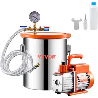 Vevor 18,93 L Vakuumkammer & 3,5 CFM Pumpe, Edelstahlkammer, einstufiges Vakuumpumpen-Entgasungskammerset, mit Acryldeckel, Öl, 1,5 m Schlauch, Vacuum Pump Kit
