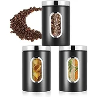 Luchtdichte Küchenbehälter Set, 3-teilig, schwarz, Edelstahl - Schwarz