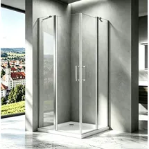 MIQU Boromal Eck-Duschkabine mit Drehtür 90 x 90 cm transparent Sicherheitsglas Duschwanne