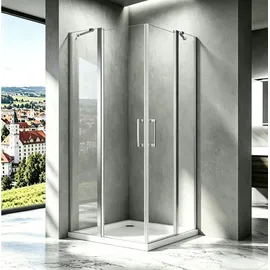 MIQU Boromal Eck-Duschkabine mit Drehtür 90 x 90 cm transparent Sicherheitsglas Duschwanne