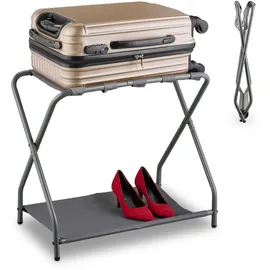 Relaxdays Kofferständer, klappbar, Gepäckständer mit Ablage, HxBxT: 58 x 66 x 38 cm, Kofferablage, Hotel, Stahl, grau