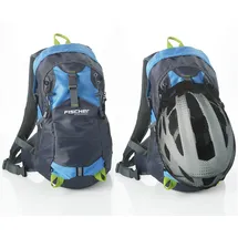 Fischer Rucksack mit Helmnetz, Trinkblasenöffnung, Regencover, ergonomisches Tragesystem, Hüftgurt, Brustgurt, Blau/Grau