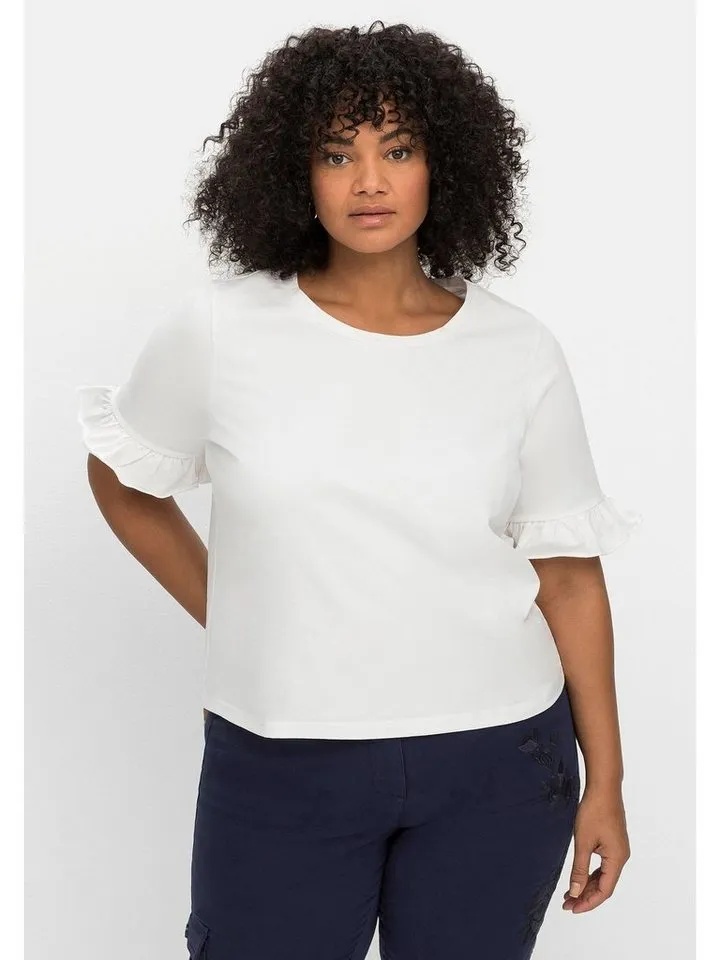 sheego by Joe Browns Rundhalsshirt Große Größen mit Rüsche am Arm, leicht transparent weiß