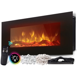 Heidenfeld Elektrokamin HF-WK300, elektrischer Kamin mit 3D-Flammeneffekt, 1500W, 3J Garantie, Timer (Schwarz, 128.0 x 55.0 cm)