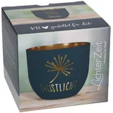 Butzon & Bercker Windlicht aus Metall Ø 9,2 cm – Metallwindlicht in dunkelgrau-matt, durchbrochenes Trost-Motiv, innen goldveredelt, in Geschenkverpackung: Windlicht aus Metall