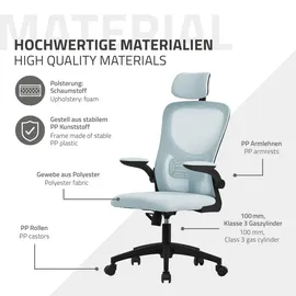 ML-Design Bürostuhl ergonomisch, Blau aus Mesh, mit Verstellbarer Kopfstütze, Armlehnen, Lendenwirbelstütze, Wippfunktion,
